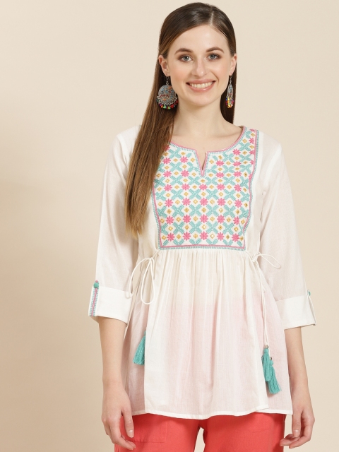 

Juniper Off White & Blue Embroidered Tunic