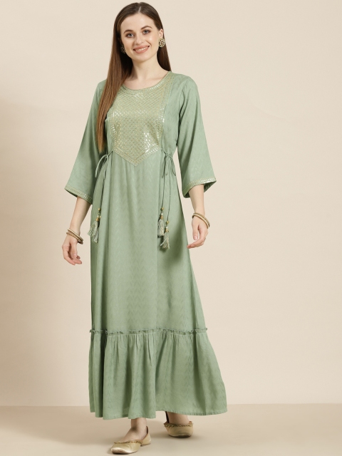 

Juniper Sage Green & Gold-Toned Ethnic Maxi Dress