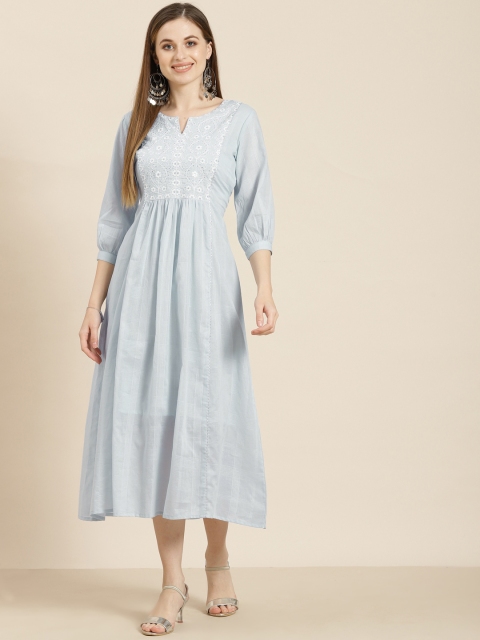 

Juniper Blue & White Ethnic A-Line Midi Dress