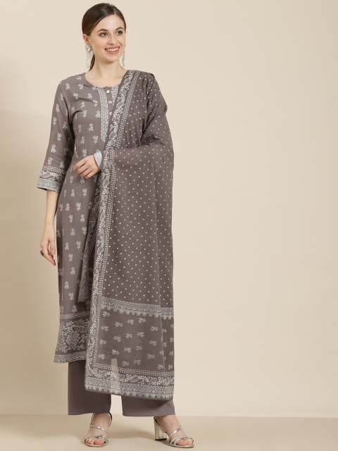 

Juniper Women Grey Floral Printed Kurta with Palazzos & With Dupatta