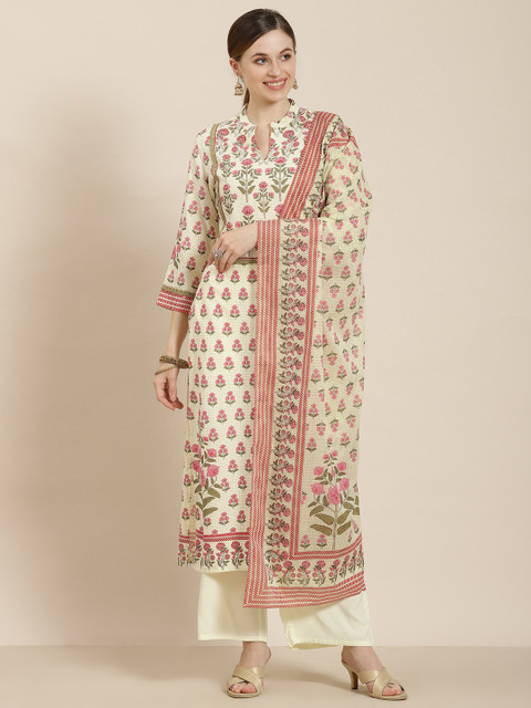 

Juniper Women Cream-Coloured Floral Printed Kurta with Palazzos & With Dupatta