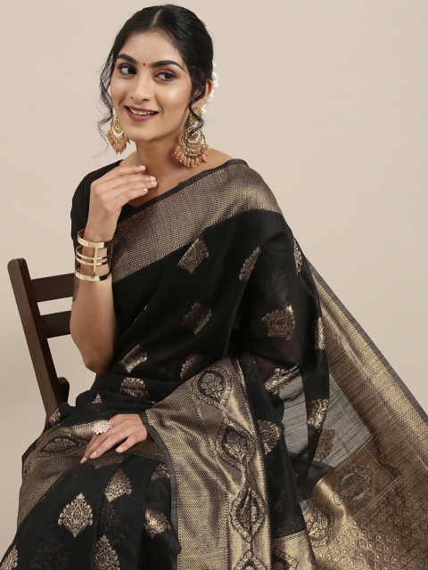 

Saree mall Black Ethnic Motifs Linen Blend Banarasi Saree