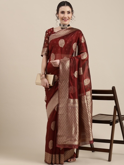 

Saree mall Maroon Ethnic Motifs Organza Banarasi Saree