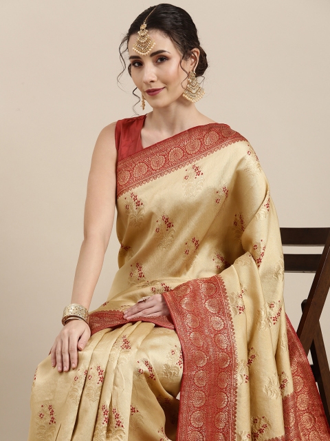

Saree mall Cream-Coloured Floral Silk Blend Banarasi Saree