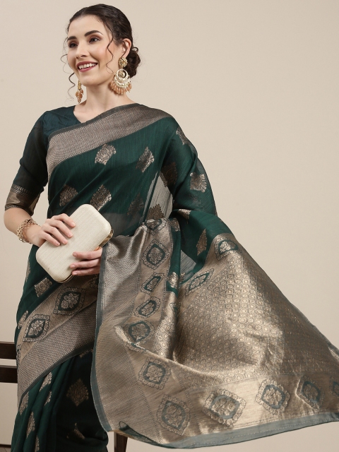 

Saree mall Green Ethnic Motifs Linen Blend Banarasi Saree