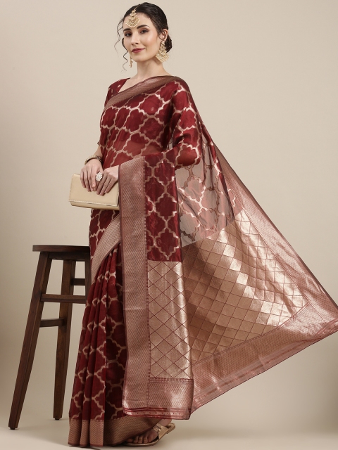 

Saree mall Maroon Organza Banarasi Saree