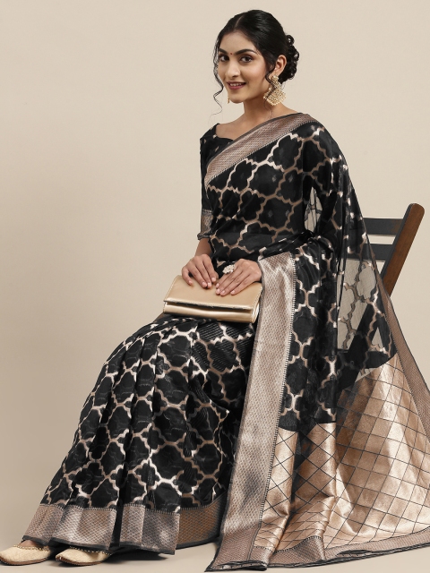 

Saree mall Black Organza Banarasi Saree