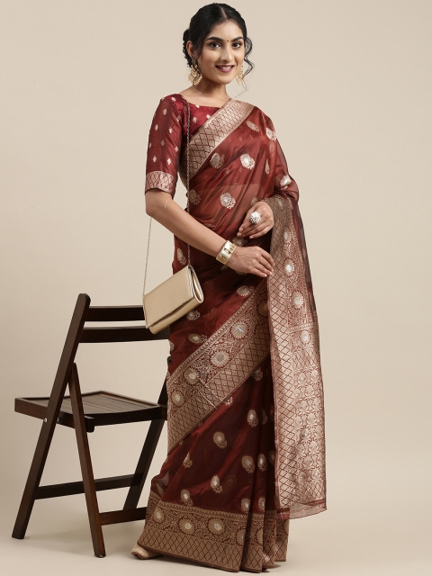 

Saree mall Maroon Ethnic Motifs Organza Banarasi Saree