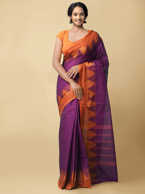 

Unnati Silks Purple & Orange Pure Cotton Pavani Chettinad Saree