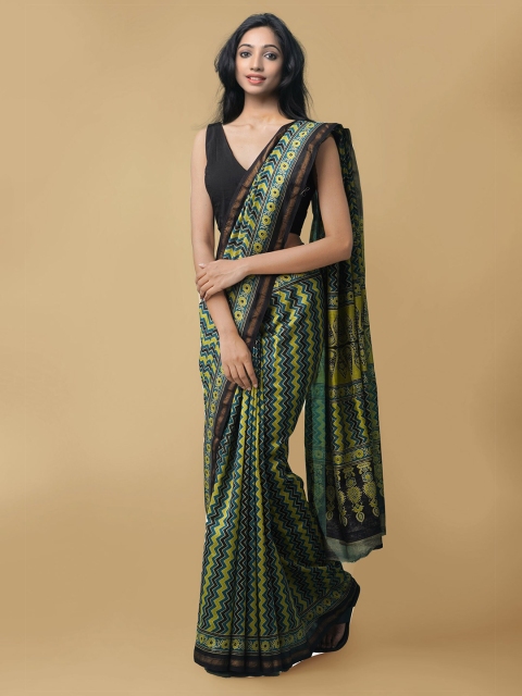 

Unnati Silks Black & Yellow Silk Cotton Chanderi Saree