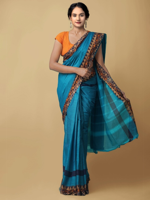 

Unnati Silks Blue & Brown Woven Design Pure Cotton Chettinad Saree
