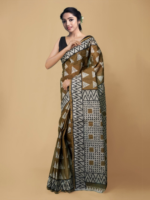

Unnati Silks Brown & Cream-Coloured Batik Kovai Pure Cotton Saree
