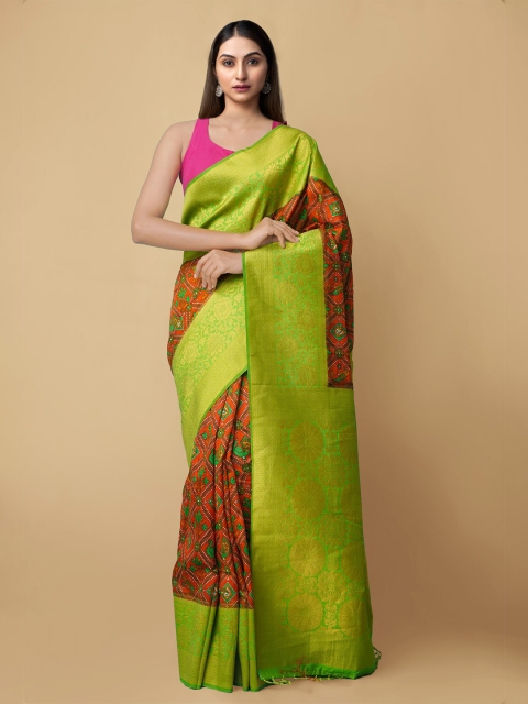 

Unnati Silks Red & Green Woven Design Silk Cotton Banarasi Saree