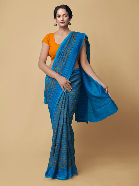 

Unnati Silks Blue & Brown Ethnic Motifs Silk Blend Saree