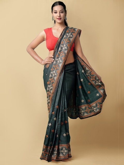 

Unnati Silks Black Ethnic Motifs Pure Silk Tussar Saree