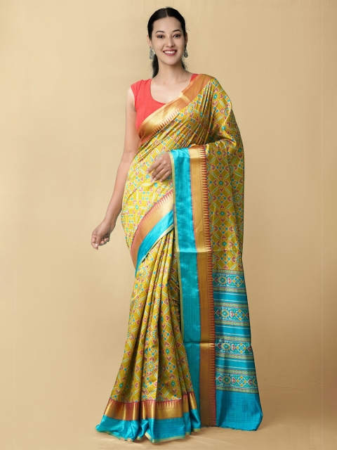 

Unnati Silks Yellow & Blue Woven Design Zari Silk Blend Patola Saree