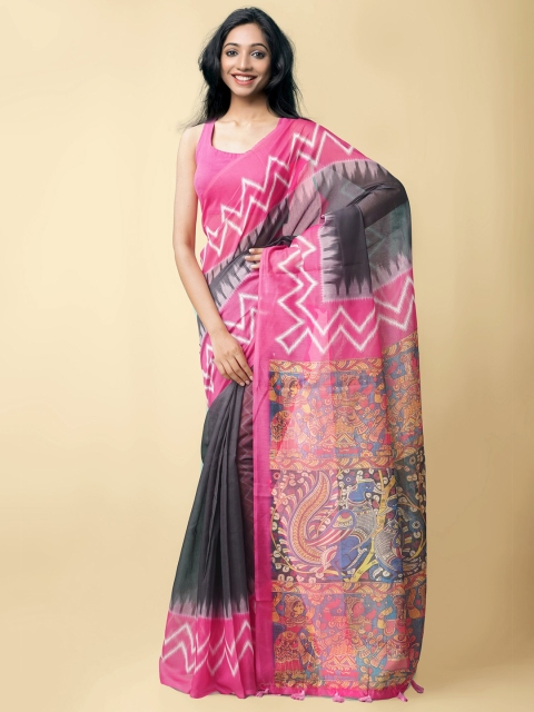 

Unnati Silks Black & Pink Woven Design Silk Cotton Chanderi Saree