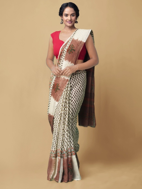 

Unnati Silks Cream-Coloured & White Ethnic Motifs Pure Cotton Kota Saree