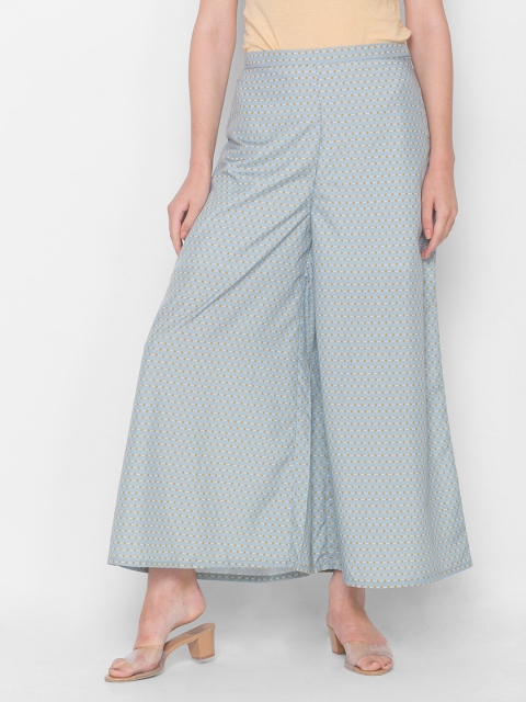 

Iti Women Grey & Orange Printed Flared Crepe Palazzos