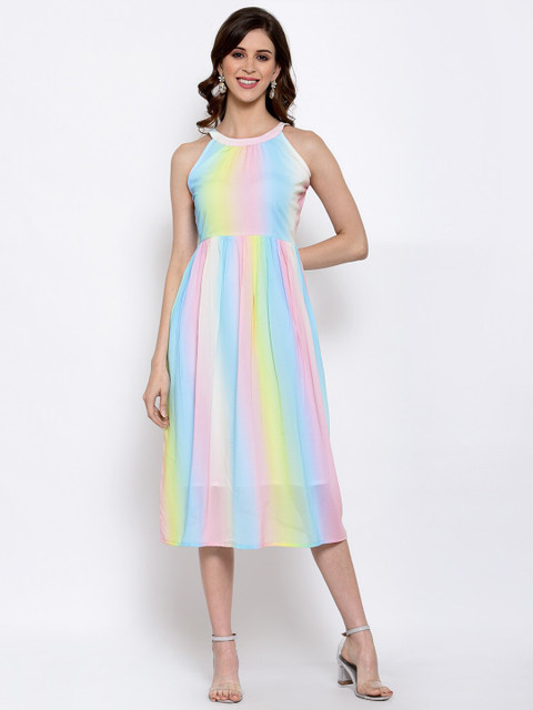 

Selvia Multicoloured Striped Georgette Midi Dress, Multi
