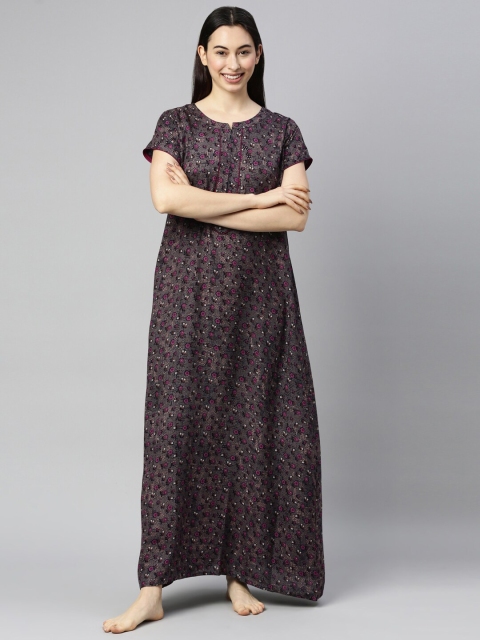 

GOLDSTROMS Charcoal Printed Pure Cotton Maxi Nightdress