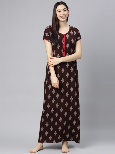 

GOLDSTROMS Coffee Brown Printed Alpine Cotton Maxi Nightdress