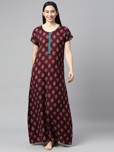 

GOLDSTROMS Maroon Printed Maxi Nightdress