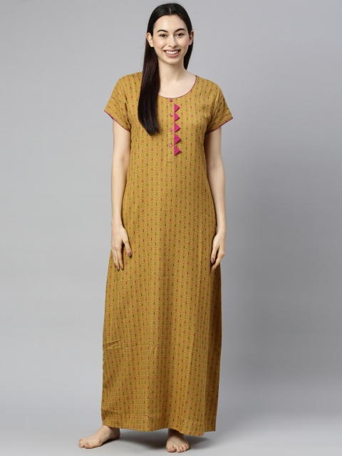 

GOLDSTROMS Mustard Yellow Printed Cotton Maxi Nightdress