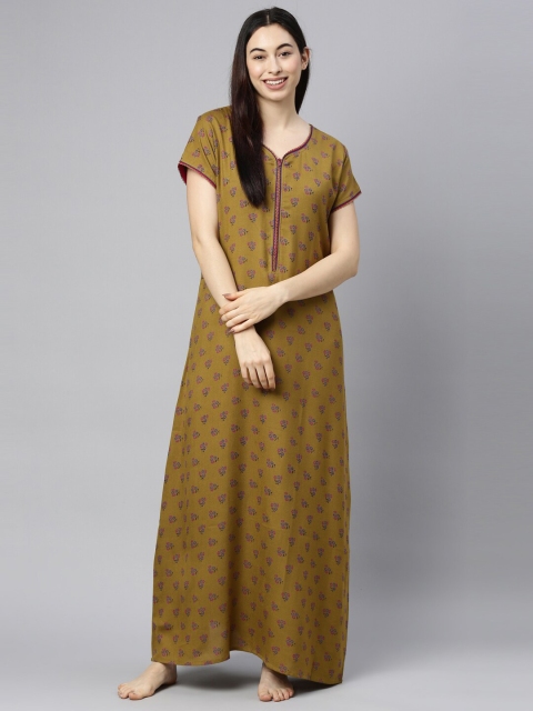 

GOLDSTROMS Women Yellow Printed Maxi Nightdress