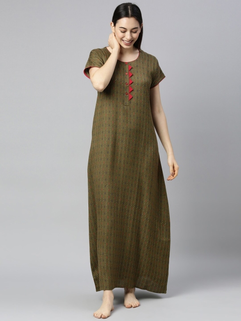 

GOLDSTROMS Green Printed Maxi Cotton Nightdress