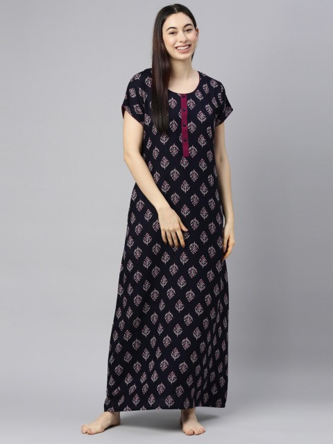 

GOLDSTROMS Navy Blue Printed Pure Cotton Maxi Nightdress