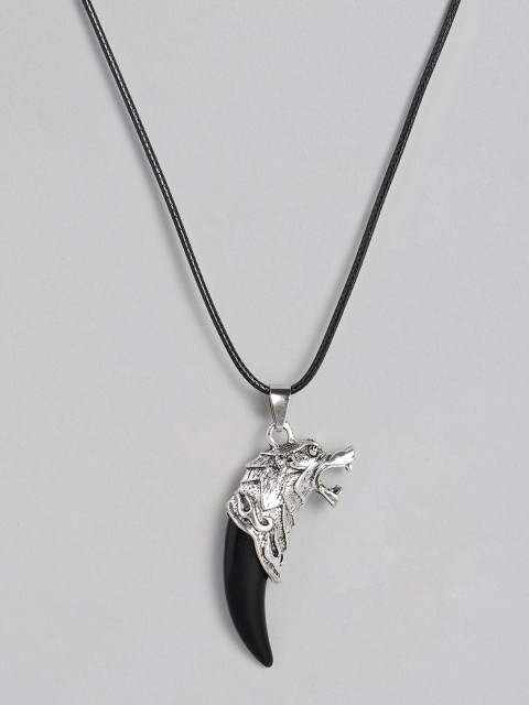

EL REGALO Men Black & Silver-Toned Wolf-Tooth Tribal Chain