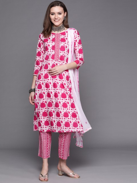 

Chhabra 555 Women Pink & White Pure Cotton Batik Print Made to Measure Kurta Set
