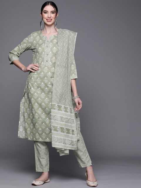 

Chhabra 555 Women Green & White Cotton Batik Print Gotta Made To Measure Kurta Set