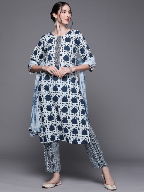 

Chhabra 555 Women Blue & White Cotton Batik Print Gotta Work Made To Measure Kurta Set