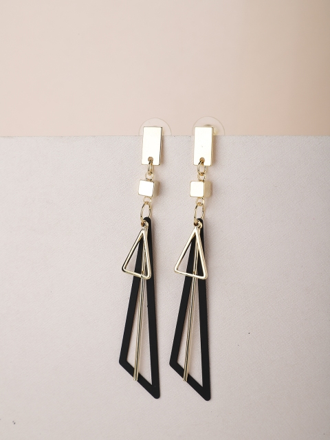 

Carlton London Black Gold-Plated Handcrafted Geometric Drop Earrings