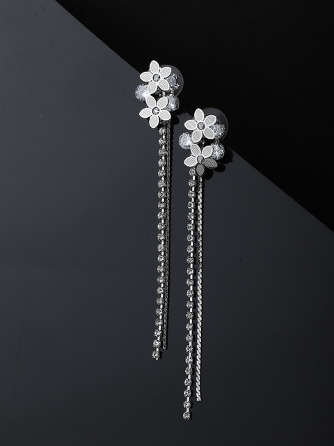

Carlton London Silver-Toned Handcrafted Floral Drop Earrings