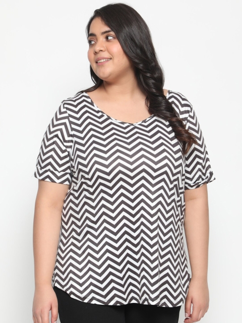 

Amydus Plus Size Women White Chevron Printed Monochrome T-shirt