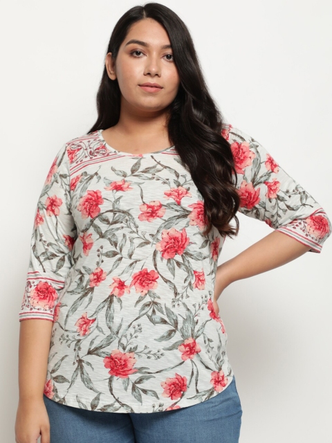 

Amydus Plus Size Women Grey & Red Floral Printed T-shirt