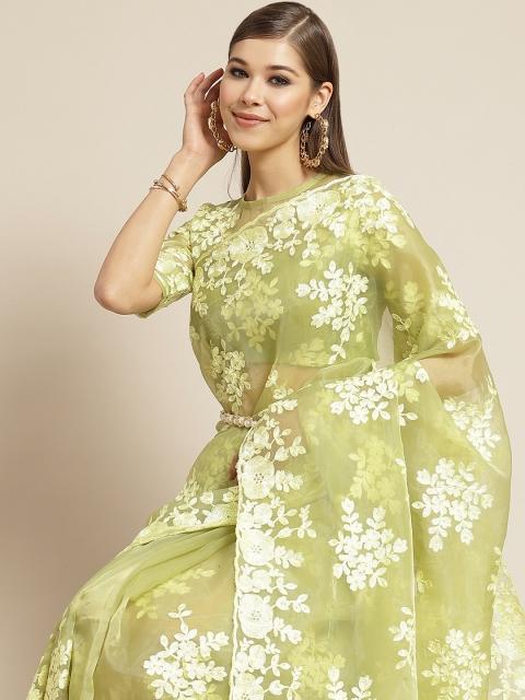 

Tikhi Imli Green & White Floral Embroidered Organza Heavy Work Saree