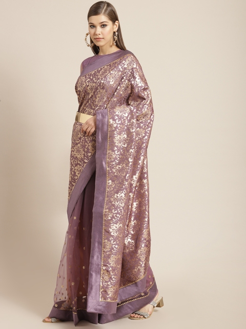 

Tikhi Imli Mauve & Gold Floral Net Sequinned Brocade Saree