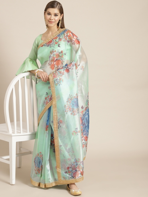 

Tikhi Imli Green & Blue Floral Organza Saree
