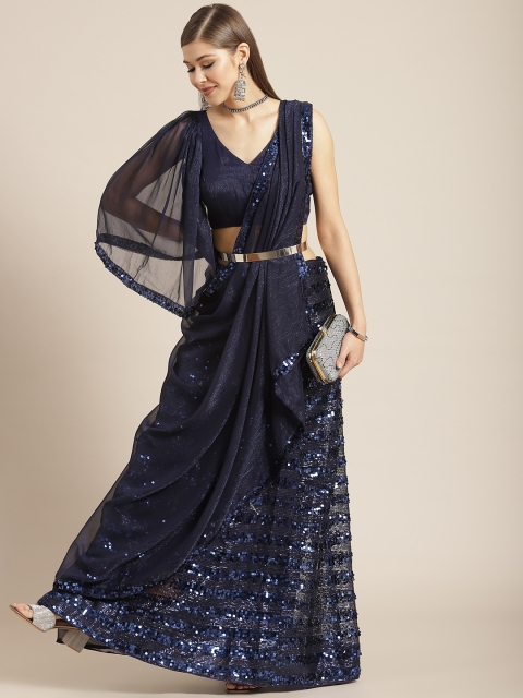 

Tikhi Imli Navy Blue Embellished Sequinned Saree