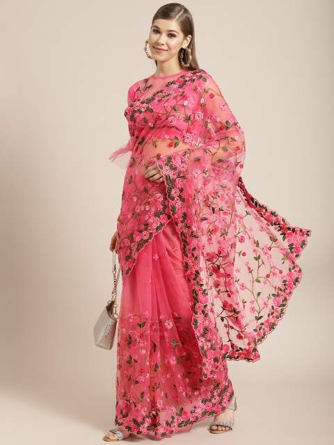 

Tikhi Imli Pink & Green Floral Heavy Work Embroidered Net Heavy Work Saree