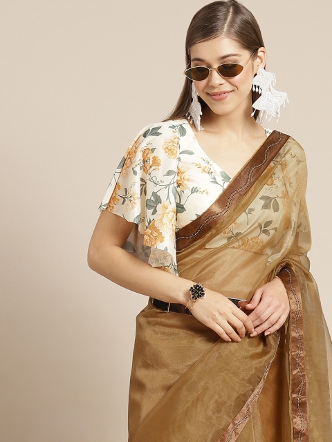 

Tikhi Imli Brown Solid Organza Saree