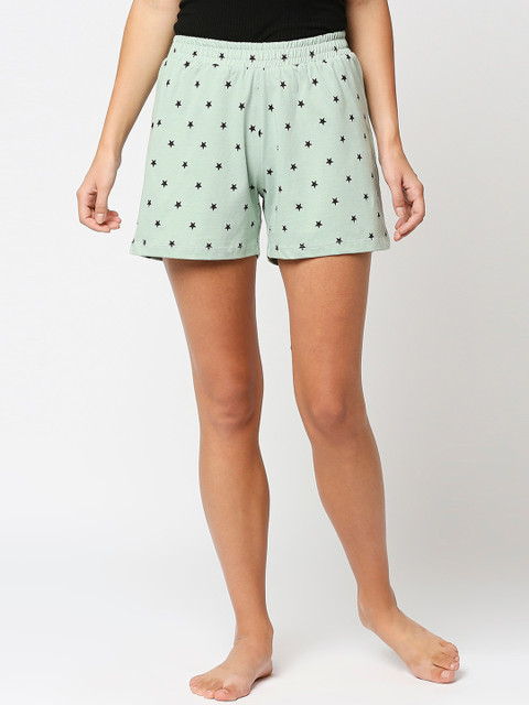 

Bewakoof Women Green Printed Pure Cotton Lounge Shorts