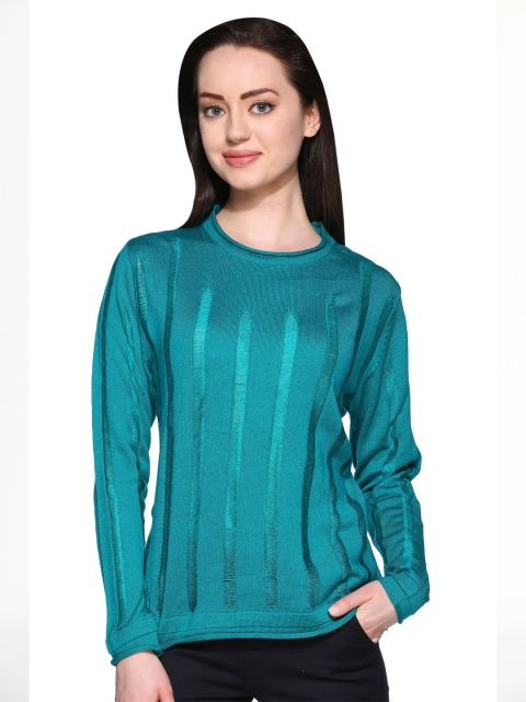 

Club York Women Turquoise Blue Striped Pullover