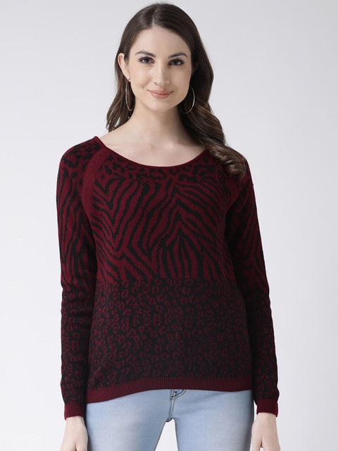 

Club York Women Maroon & Navy Blue Printed Acrylic Pullover