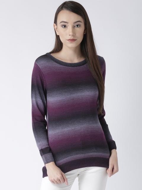 

Club York Women Purple & Grey Striped Acrylic Pullover
