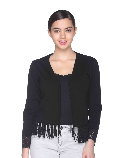 

Club York Women Black Acrylic Front-Open with Fringed Detail